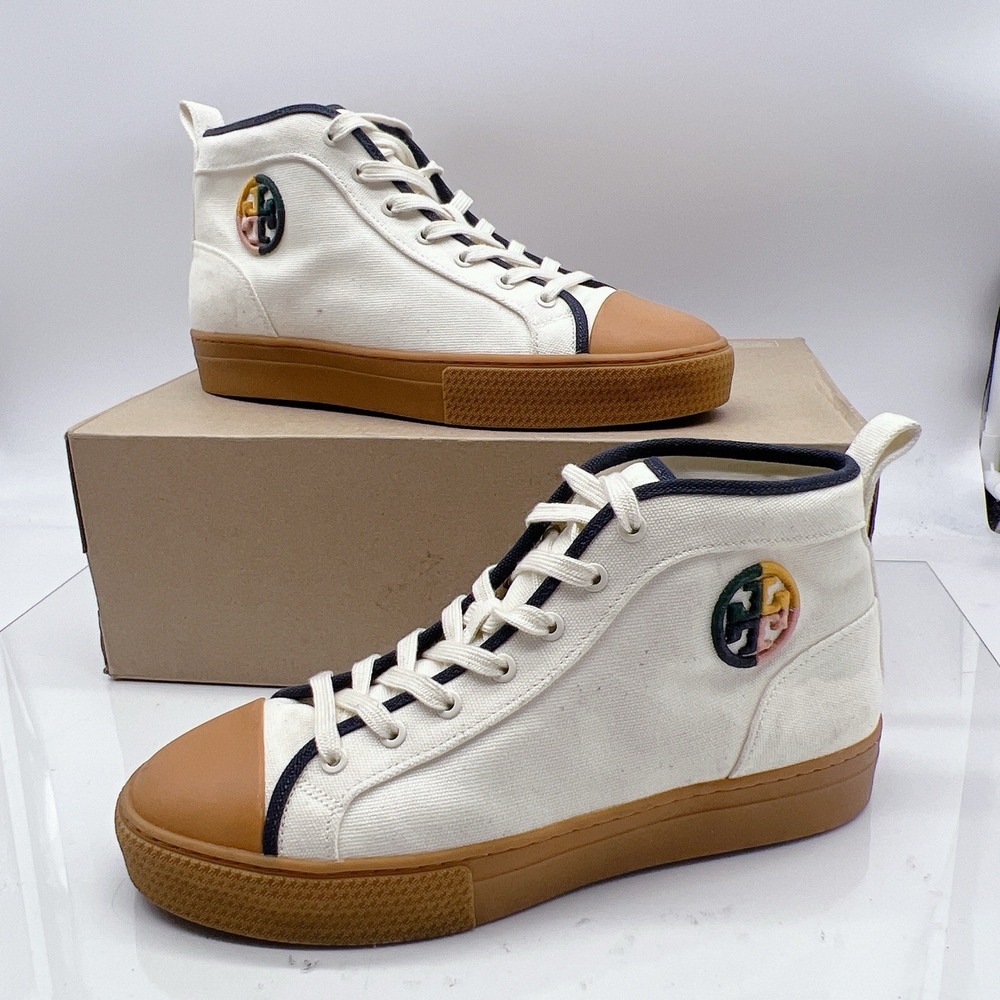 Tory Burch Nola T Logo Women's High Top Fashion Sneakers Beige Lace Up US 9.5